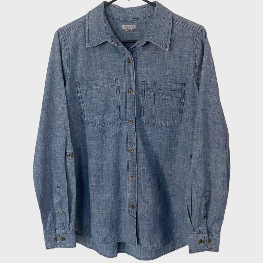 Carhartt Fairview Chambray Button-Up Shirt Blue Womens Size Small Casual Comfort